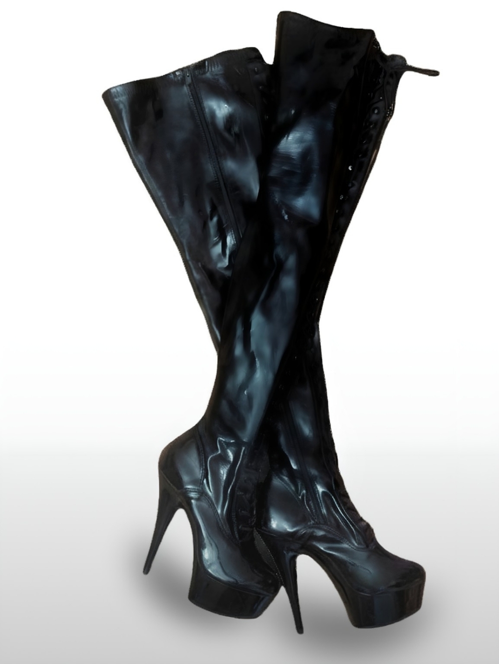 NEW Pleaser Adore 3020 Black Patent Thigh High Platform Boots Size 7